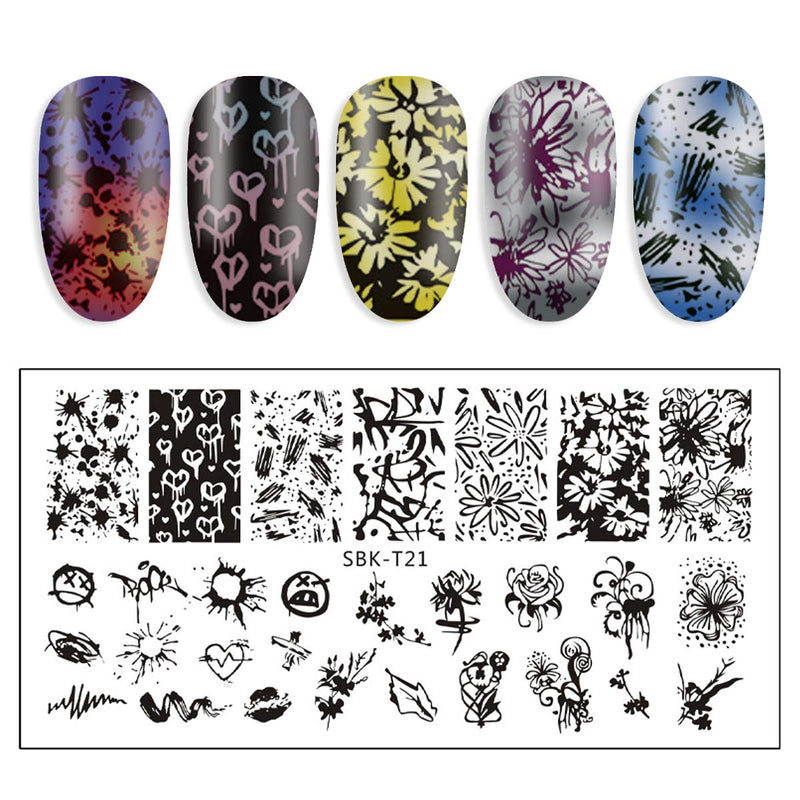 DANNEASY 6Pcs Nail Stamping Plate Set 1Nail Stamper 1Scraper 1Storage Bag Geometry Winter Design Nail Template Image Plate Manicure Stamp Kit Kit 1 - BeesActive Australia