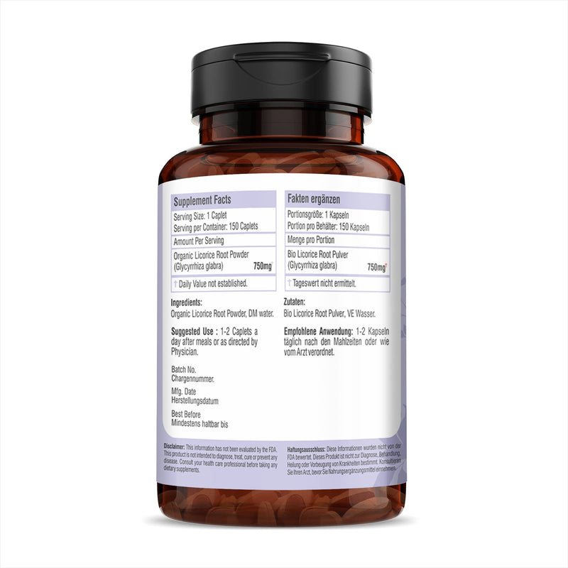 H&C Licorice Caplets/Tablets (Glycyrrhiza Glabra) - 750mg, 150 Caplets | for Healthy Digestive Function & Improves Respiratory System 750mg Caplets - BeesActive Australia