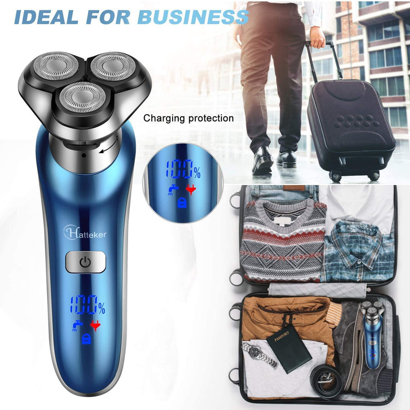 Hatteker Electric Shaver for Men Rotary Shaver Electric Razor Beard Trimmer Nose Hair Trimmer Cordless Wet Dry Face Brush 4 in 1 Blue - BeesActive Australia
