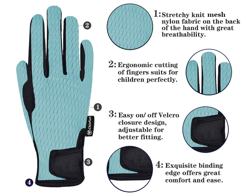 ChinFun Kids Horse Riding Gloves Boys & Girls Equestrian Horseback Gloves Children Youth Outdoor Mitts Perfect for Biking Cycling Gardening Mesh-Sky Blue L (Age 10-12) - BeesActive Australia