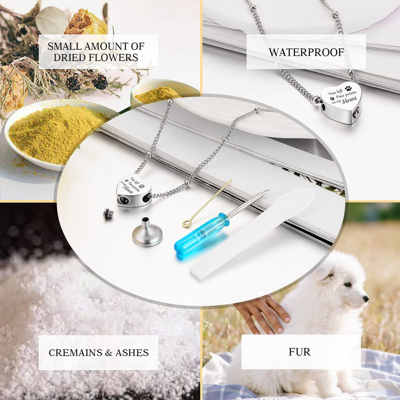 Urn Necklace for Ashes with Paw Prints Heart Cremation Jewelry for Dog Ashes- You Left Paw Prints on My Heart Silver - BeesActive Australia