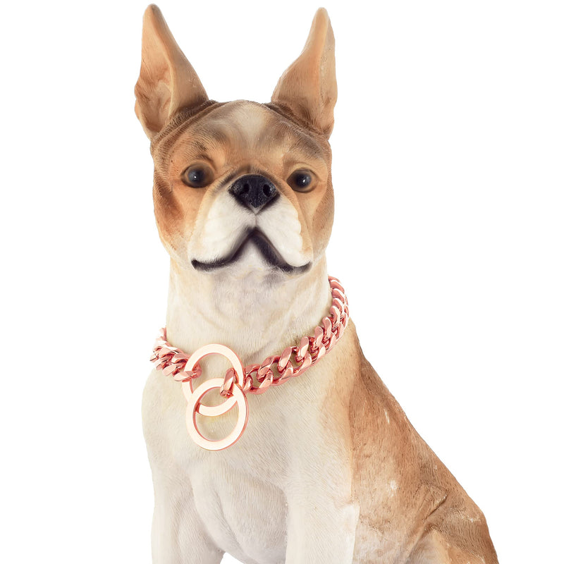 GZMZC Dog Chain Collar High Rose Gold Polished Stainless Steel Cuban Link Strong Heavy Duty Chew Proof Walking Chain Leash Collar for Small Medium Big Dogs 15MM Width 12" - BeesActive Australia