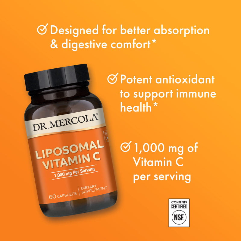 Dr. Mercola Liposomal Vitamin C Dietary Supplement, 30 Servings (60 Capsules), Immune Support, Non GMO, Soy Free, Gluten Free - BeesActive Australia