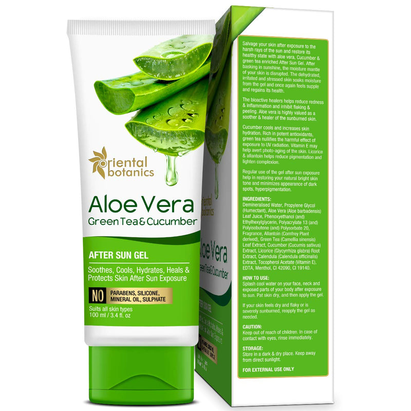 Oriental Botanics Aloe Vera, Green Tea & Cucumber After Sun Gel - No Silicone, Paraben, 100ml - BeesActive Australia