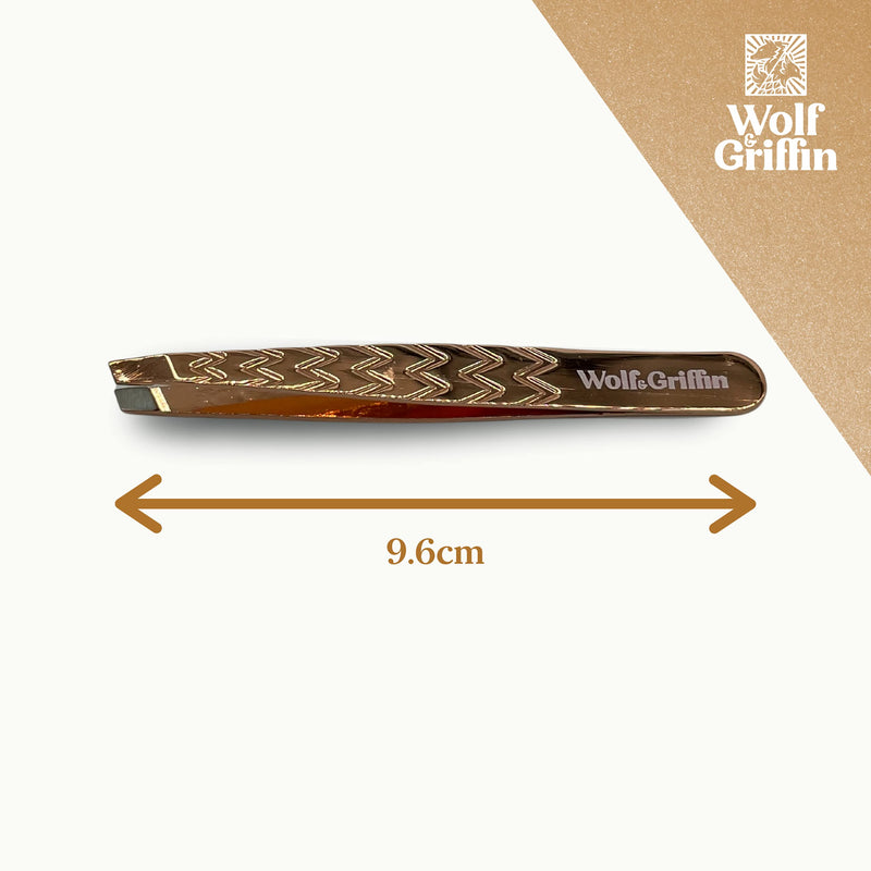 Wolf & Griffin Rose Gold Ultimate Precision Tweezers with Case | Stainless Steel with Rose Gold Coating | Professional Slant Tweezers - BeesActive Australia