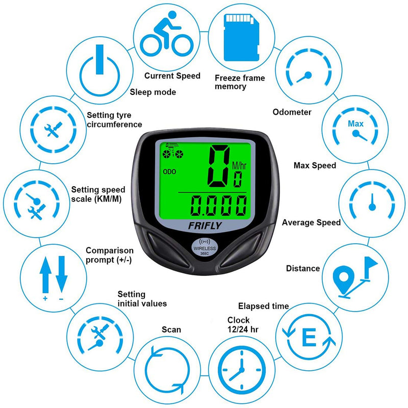 FRIFLY Bike Computer Wireless Cost-Effective Bicycle Speedometer Bike Odometer Waterproof 1.4 inch LCD Backlight Display mph/kmph Settable. - BeesActive Australia