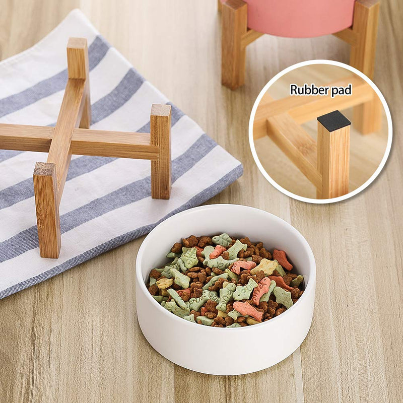 Ceramic Elevated Raised Cat Bowls ,Cat Food Dish with Stand, Raised Cat Food or Water Bowls Anti Vomiting,Pet Bowl with Anti Slip Rubber pad,Stress Free for Cats and Small Dogs（400ML/13.5OZ White - BeesActive Australia