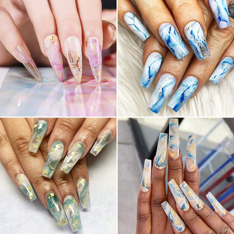 Nail Foil Transfer Stickers, 10 Rolls Marble Nail Foils Marble Nail Art Stickers Holographic Starry Sky Nail Decals Wraps DIY Nail Decoration for Women Girls - BeesActive Australia