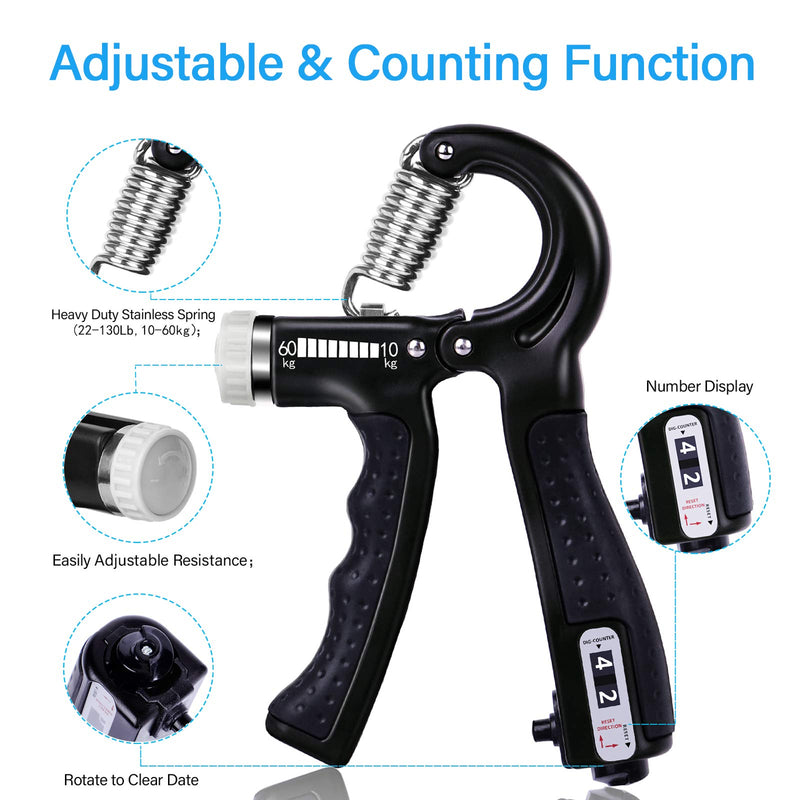 ALMAH Hand Grip Strengthener kit(5 Pack),Grip Strength Trainer,Forearm Workout Trainer Adjustable Hand Grip Exercise,Finger Strength Exerciser, Finger Stretcher, Grip Ring & Stress Relief Ball with Carry Bag - BeesActive Australia