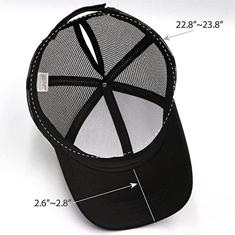 High Ponytail Hole Baseball Hats Cap for Women,Messy Bun Hat Adjustable Cotton and Mesh Trucker Baseball Sun Cap Black-white(w) - BeesActive Australia