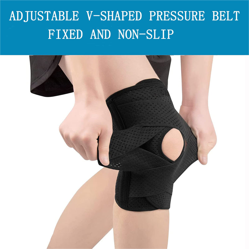 Knee Brace with Dual Side Stabilizers, Knee Support with Open Patella & Adjustable V-shape Fastening Straps,Medical Knee Pads for Men & Women for Meniscus Tear,ACL,Joint Pain Relief -1 PCS(Black,XXL) XXL Black - BeesActive Australia