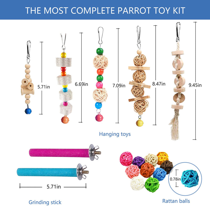 Sysmashing 22 Packs Bird Parakeet Cockatiel Toys,Parrot Swing Chewing Hanging Toy with Safe Bells,Bird cage Colorful Climbing Standing Rope Natural Wood Ladder Bungee Toys - BeesActive Australia