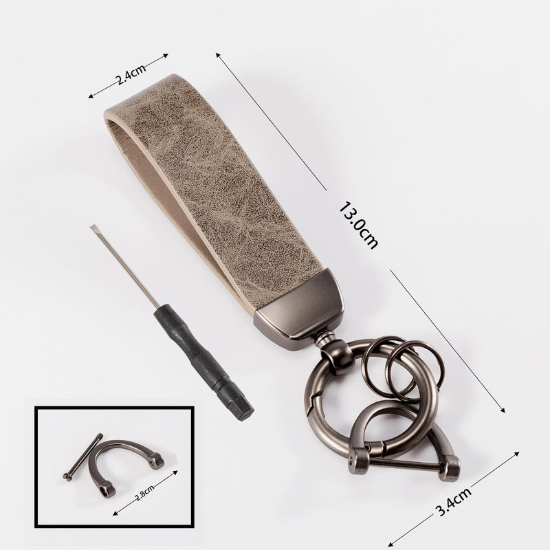 MING DI Genuine Leather Car Keychain,Leather Key Chain Holder, 360 Degree Rotatable, with Anti-Lost D-Ring Marble Stripe Grey - BeesActive Australia