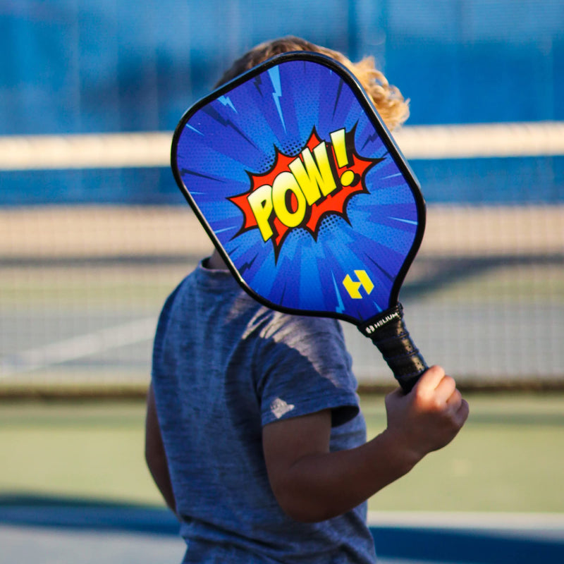 Helium Pickleball Paddle for Kids – Child Size Paddle for Children 12 and Under, Lightweight Honeycomb Core, Graphite Strike Face, Pickleball Paddle & Drawstring Bag - POW! 1 Paddle Set - BeesActive Australia