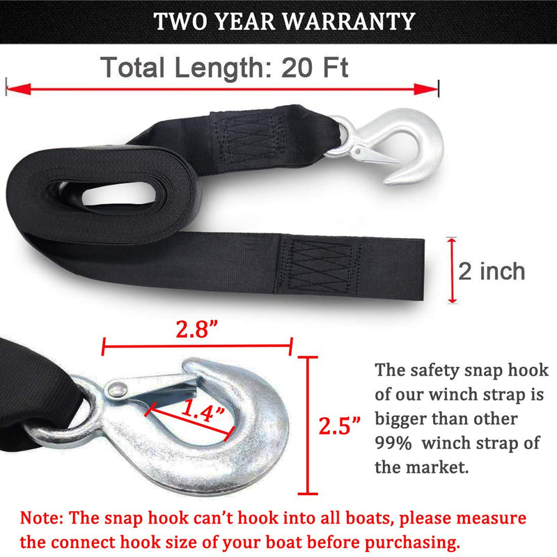 [AUSTRALIA] - Botepon Marine Boat Trailer Winch Strap with Hook Replacement, 2''x20' and 4500 lbs Capacity for Boats, Trailer, Wave Runner, Towing, Heavy Duty Equipment 