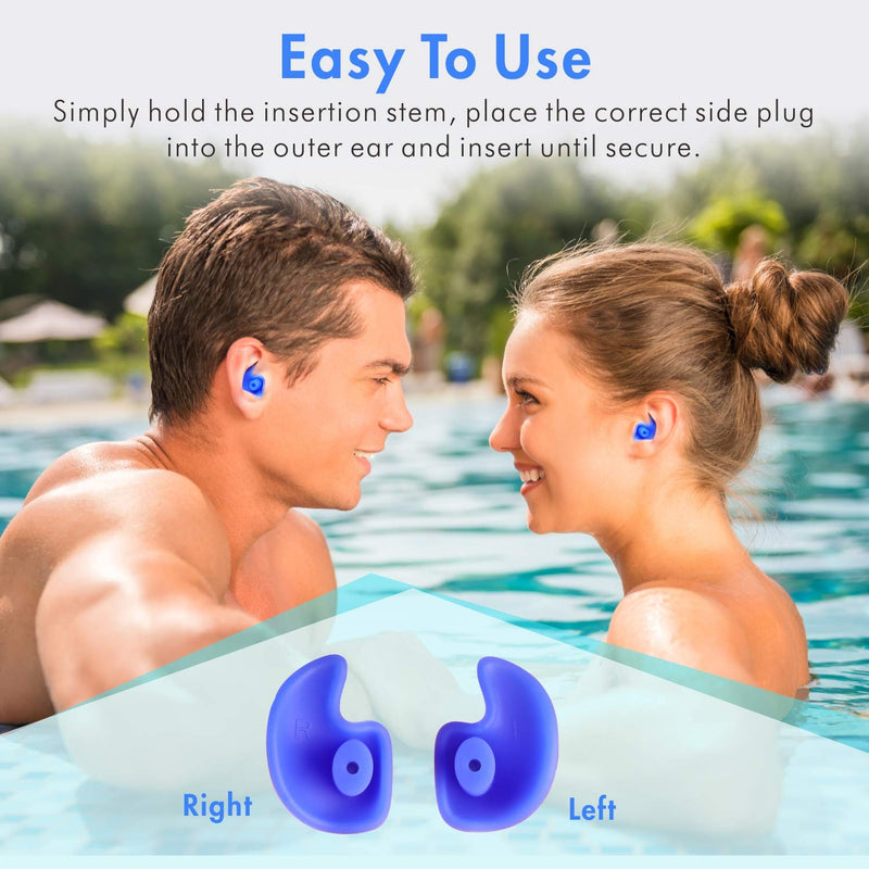 Upgraded Design Silicone Swimming Earplugs, Hearprotek 2 Pairs Waterproof Reusable Ear Plugs for Swimming Showering Bathing Surfing and Other Water Sports Adult Size Blue - BeesActive Australia