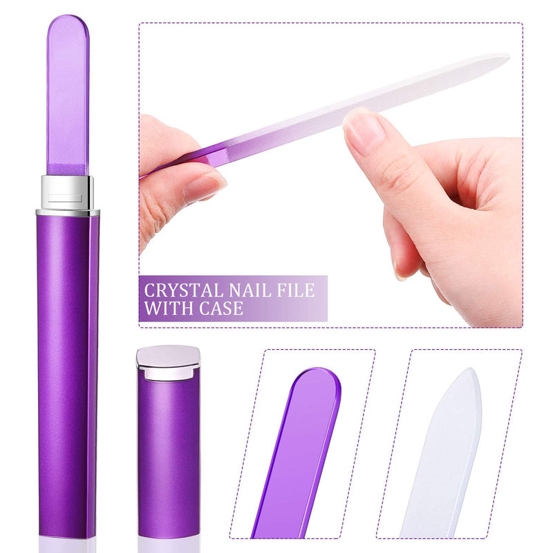 6 Pieces Glass Cuticle Pusher Glass Nail File Set Imitated Crystal Nail Files Double-sided Glass Files with Case and Glass Cuticle Trimmer Remove Stick Manicure Tool for Natural and Acrylic Nail Care - BeesActive Australia
