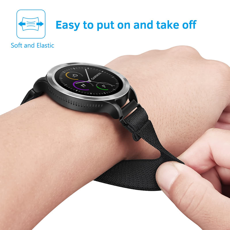 Fintie Elastic Band Compatible with Garmin Vivoactive 3/Garmin Venu Sq, 20mm Soft Nylon Stretchy Band Replacement Strap Compatible with Garmin Vivoactive 3 Music/Forerunner 245 Music/Forerunner 265 Music Smartwatch Black - BeesActive Australia