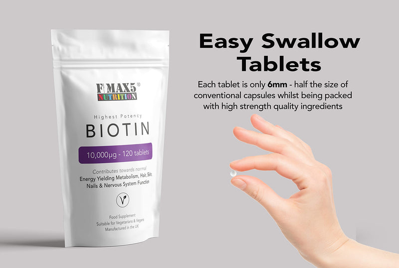 Biotin Hair Growth Supplement, 30-365 Tablets (1 Month to Full Year Supply) Biotin 10,000mcg by FMax5 Supplements (120) 120 - BeesActive Australia