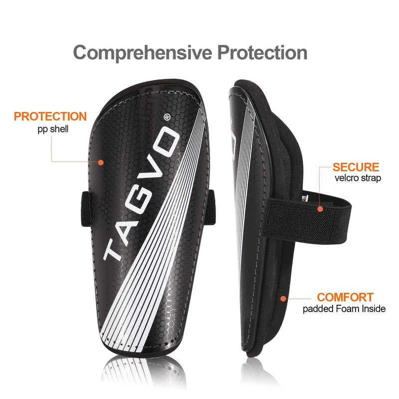 TAGVO Soccer Shin Guards, Kids Youth Lightweight Soccer Equipment with Adjustable Straps, Great Performance Soccer Shin Pads for Boys Girls Black Medium - BeesActive Australia