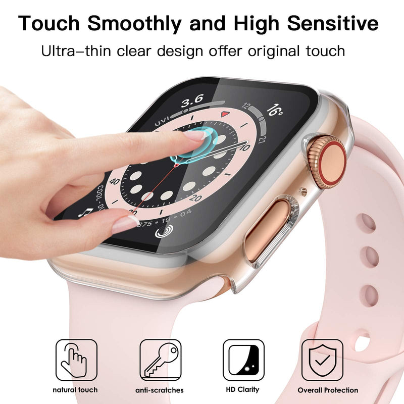 GEAK Compatible for Apple Watch Case 44mm Series 4 with Screen Protector, HD High Sensitivity Tempered Film Cover for iWatch SE Series 6/5/4 Women Men 4pack Black/Clear/Rose Gold/Silver 44 mm - BeesActive Australia