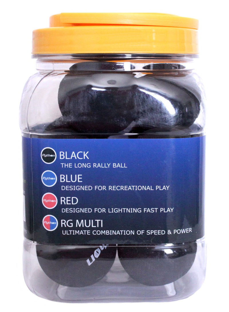Python Black Racquetballs (Value Pack - 12 Ball Jug/Long Rally Ball!) - BeesActive Australia
