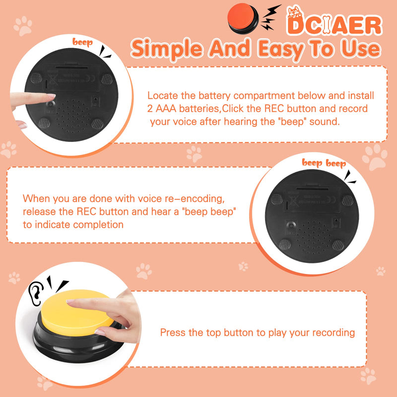 DCIAER Dog Buttons for Communication,Talking Buttons for Dogs,6 Recordable Sound Buttons + 24 Scene Patterns + Dog Button Mat，30 Second Recordable Answer Buzzer for Pet Sound Training Toy - BeesActive Australia