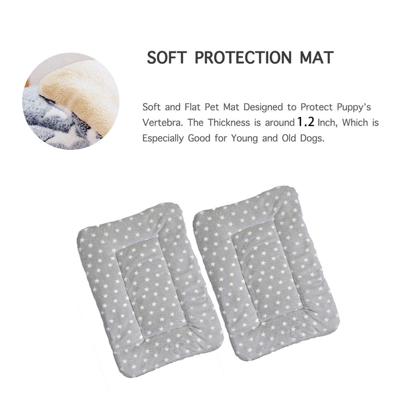 2 Pcs Pet Bed Mats. Ultra Soft Pet (Dog/Cat) Bed with Cute Prints. Reversible Faux Lambswool Kennel Pad for Medium Small Dogs and Cats. Machine Washable Pet Bed. Light Gray+Little Star - BeesActive Australia