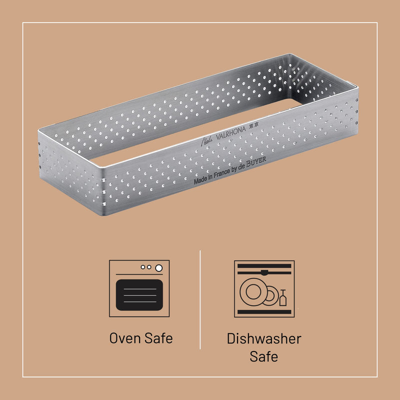 de Buyer Perforated Rectangular Tart Ring - 11” x 4.3” x 0.8” - Perfect for Baking Beautifully Crisp Tarts - Easy to Use & Clean - Made in France 11" x 4.3" Silver - BeesActive Australia