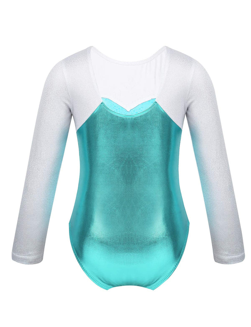 [AUSTRALIA] - moily Little Girls Princess Rhinestone Leotard Long Sleeve Metallic Gymnastics Dance Athletic Jumpsuit Lake_blue 10 