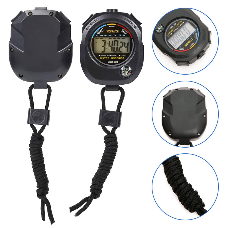 Sport Stopwatch Timer 4 Pack Digital Sports Stop Watch Timers Watches Chronometre with Calendar Alarm Hand Held Coaches and Referees Multi-Function Electronic Stopwatches for Curling Running Swimming Black - BeesActive Australia