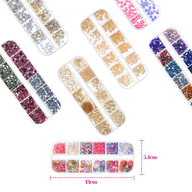 Anezus 7 Boxes Nail Rhinestones Nail Art Supplies Nail Studs 3D Nail Gems Jewels with Pickup Tools for Nails Decoration Makeup Clothes Shoes - BeesActive Australia