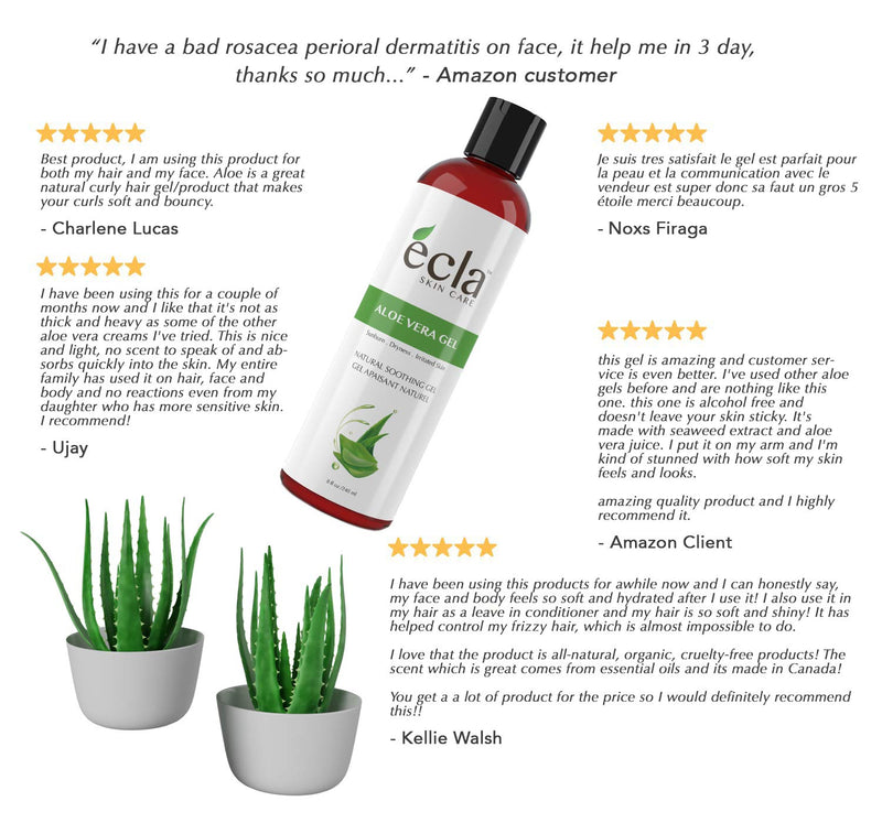 Aloe Vera Gel for Face, Body and Hair - Made with Organic 100% Pure Cold Pressed Juice, Not Powder - Natural Unscented and No Alcohol (8 Oz - 240ml) - BeesActive Australia