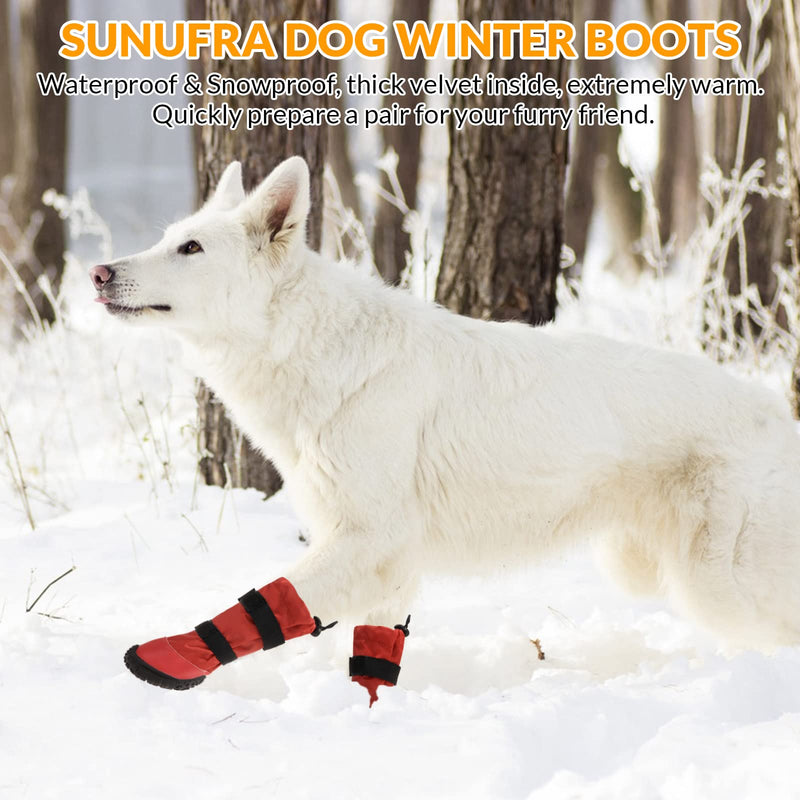SUNFURA Dog Rain Boots with Warm Fleece, Waterproof and Skid-Proof Medium Large Dog Shoes with Reflective Straps and Rugged Sole, Pet Snow Booties Winter Paw Protector for Outdoor Running Hiking XL Red - BeesActive Australia