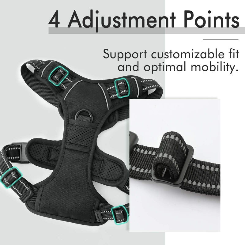 rabbitgoo Dog Harness, No-Pull Pet Harness with 2 Leash Clips, Adjustable Soft Padded Dog Vest, Reflective Outdoor Pet Oxford Vest with Easy Control Handle Large Classic Black - BeesActive Australia