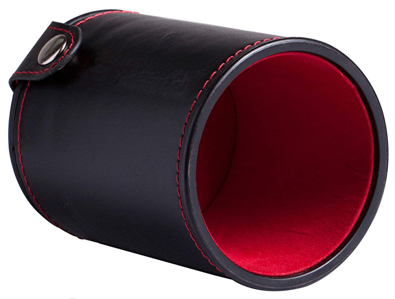 Set of 16mm Poker Dice and Black PU Leather Red Felt Lined Dice Cup with Storage Compartment (Gift Boxed) Pip/Dot Dice (Rounded Corners) - White - BeesActive Australia