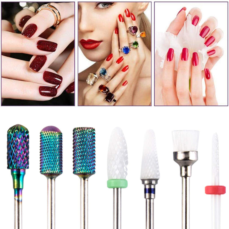 Nail Drill Bits Set, H/E Professional 7PCS Acrylic Cuticle Nails Art Files Manicure Pedicure Tools 3/32" for Electric Nail Files Drill Machine Manicure Pedicure Home Salon Use - BeesActive Australia