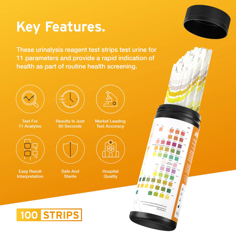 100 x Aydmed 11-in-1 Urinalysis Test Strips 11 Parameter Urine Test Strips for Urobilinogen, Bilirubin, Ketone, Blood, Protein, Nitrite, Leukocytes, Glucose, Specific Gravity, pH & Ascorbic Acid 100 Count (Pack of 1) - BeesActive Australia
