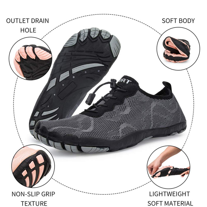 Water Shoes Mens Womens Barefoot Diving Swim Shoes Water Sports Non-Slip Aqua Shoes for Swim Pool, Beach,Hiking, Kayaking, Boating,Surfing 10 Women/7.5 Men Dark Grey-d - BeesActive Australia