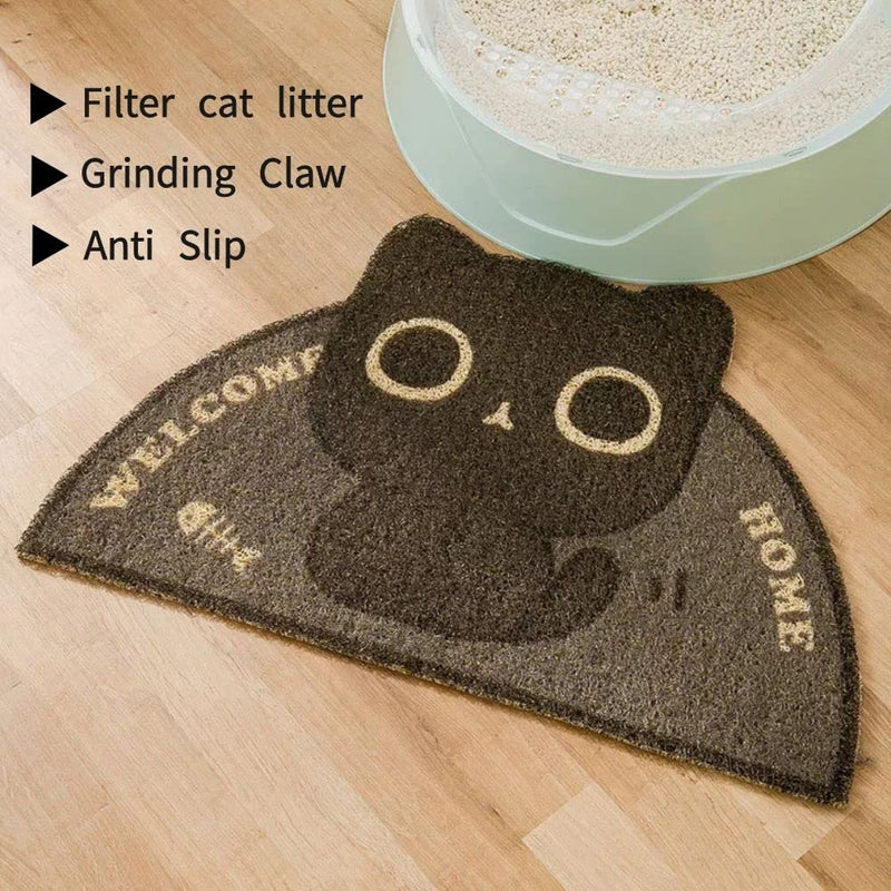 ENFILY 23.6x15in Pet Cats Litter Mat, Water Proof PVC Cute Feeding Mats, Non-Slip Pets Meal Eating Bowl Pad, Easy Clean Washable Pet Accessories Black kitten - BeesActive Australia