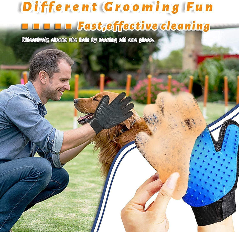 Pet Grooming Glove Hair Remover Brush Gentle Deshedding Efficient Pet Mitt Pet Massage Gloves Left & Right Hand Draw Dogs Cats Horses Long Short Fur (1Pair Left & Right Hand) Blue - BeesActive Australia