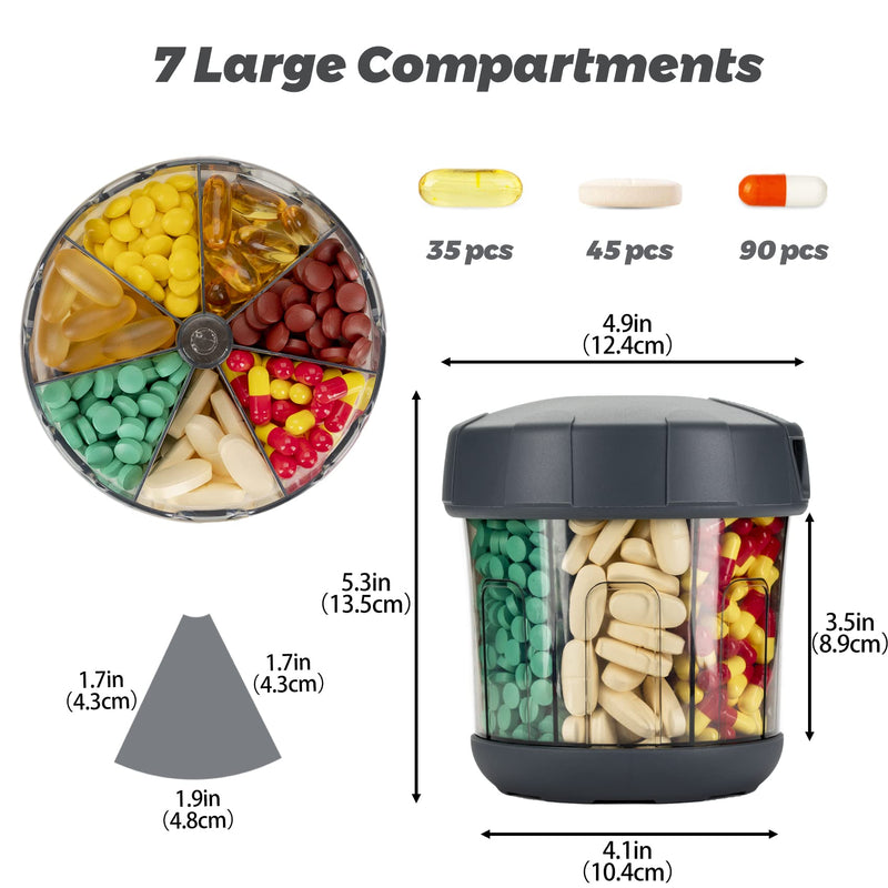 Mossime Supplement Pill Box with Extra Large 7 Compartments, TPU Soft Lid Easy Open Pill Organiser, One Month Travel Medication Organiser Storage Vitamin Holder, Medicine Container Pill Bottle (Gray) Gray - BeesActive Australia