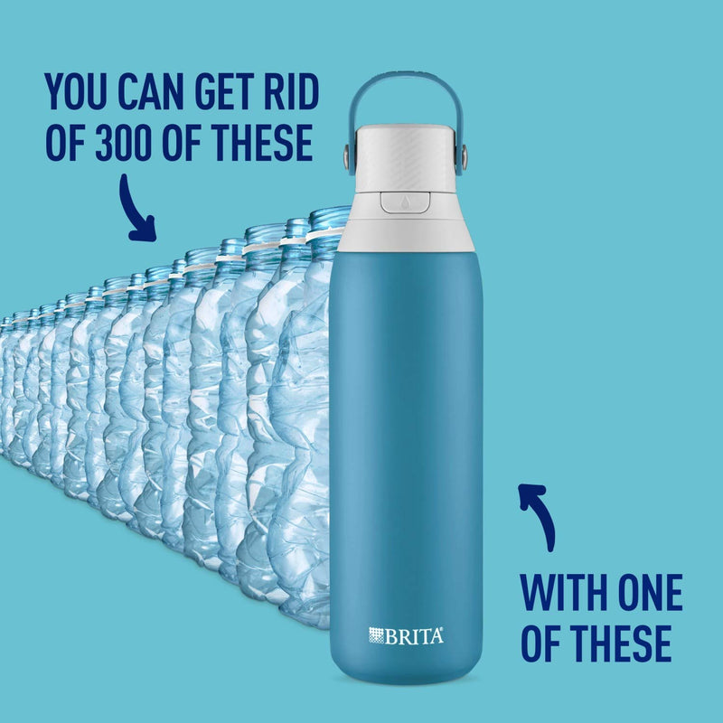 Brita Stainless Steel Water Filter Bottle, Blue Jay, 20 Ounce, 1 Count 20 oz - BeesActive Australia