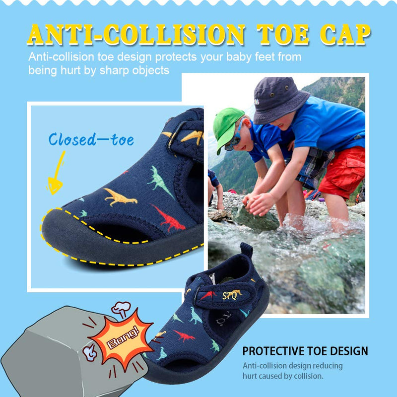 STQ Boys Girls Water Shoes Quick-Dry Slip on Beach Swim Pool Sandals(Toddler/Little Kid) 11 Little Kid Navy/Dinosaur - BeesActive Australia