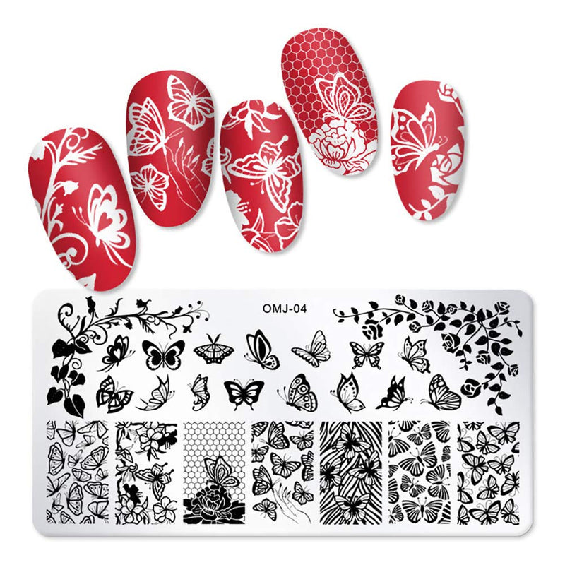 SILPECWEE 6Pcs Nail Plates Stamping Set Flower Butterfly Acrylic Nail Template Image Stencil Manicure Accessories Nail DIY Tools No1 - BeesActive Australia