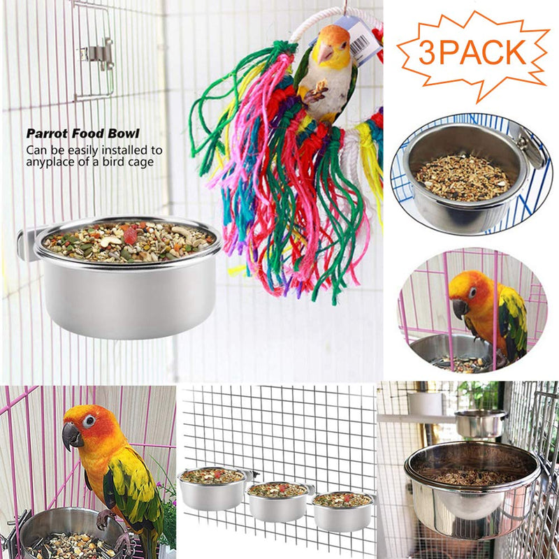 PINVNBY Bird Feeding Dish Cups Parrot Stainless Steel Food Water Dish Perch Stand Platform Paw Grinding Toy Feeder Cage Bowl with Clamp Holder for Budgies Parakeet Macaw Small Animal (5 Pack) 3PCS-L - BeesActive Australia