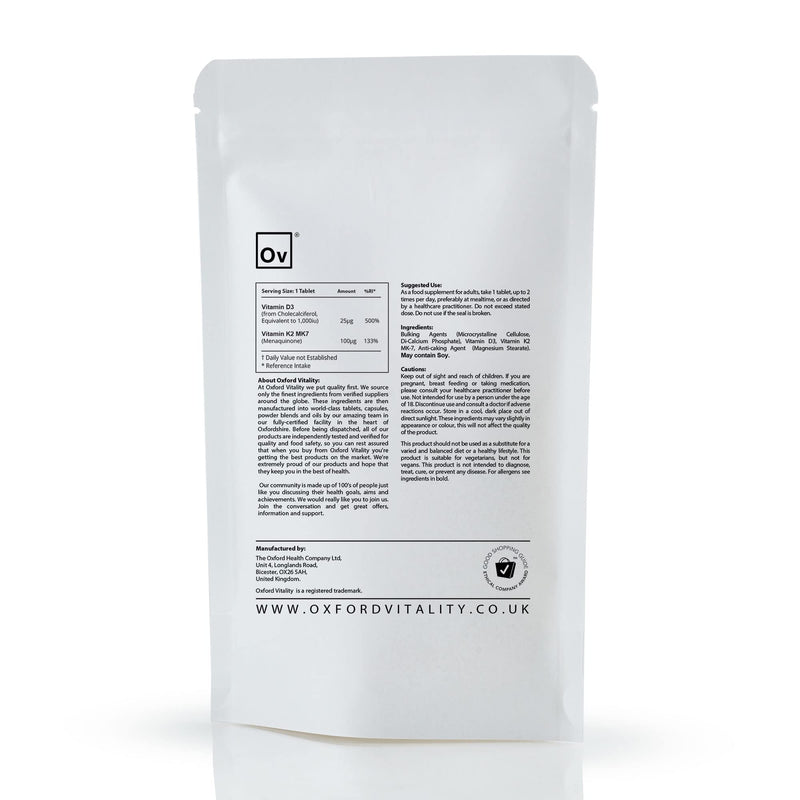 Vitamin D3 and K2 | Bone Support Supplement | Vitamin D 1000iu & Vitamin K2 MK-7 100mcg | Easy to Swallow Tablets | GMO Free by Oxford Vitality 1000 - BeesActive Australia