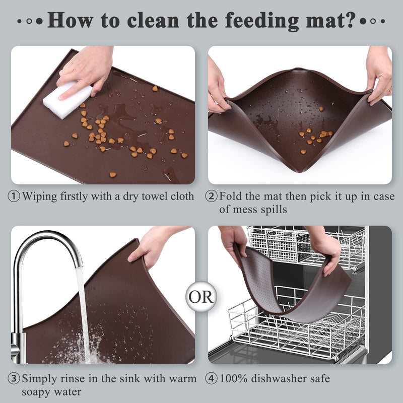 Vivaglory Pet Food Mat 24" L x 16" W or 19" L x 12" W, Waterproof Non-Slip Food Grade Silicone Mat with Raised Edge, Anti-Messy Dog Bowl Mat for Food and Water for Dogs Cats M: 19" x 12" Chocolate - BeesActive Australia