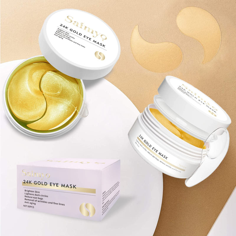 Saimyo 24K GOLD Eye Mask– 60 Pcs - Gold Under Eye Mask Retinol & Collagen - Puffy Eyes and Dark Circles Treatments – Look Younger and Reduce Wrinkles and Fine Lines Undereye, Improve and Firm eye Skin - BeesActive Australia