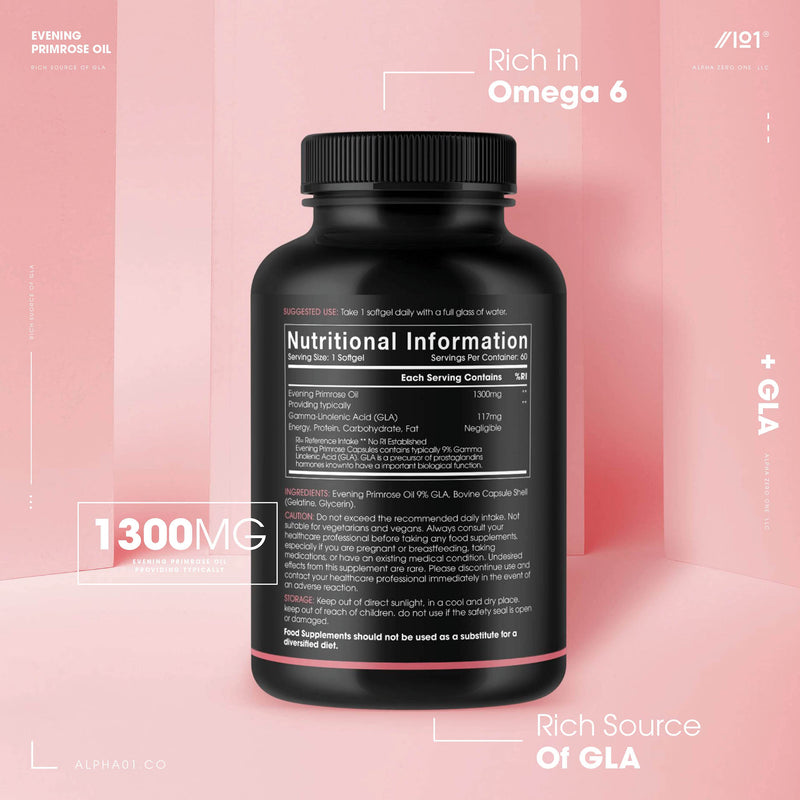 Evening Primrose Oil Softgels - 1300mg - Extra Virgin & Cold Pressed - 60 Softgels - No Additives — Non-GMO, Gluten Free. (3 Pack) 3 Pack - BeesActive Australia